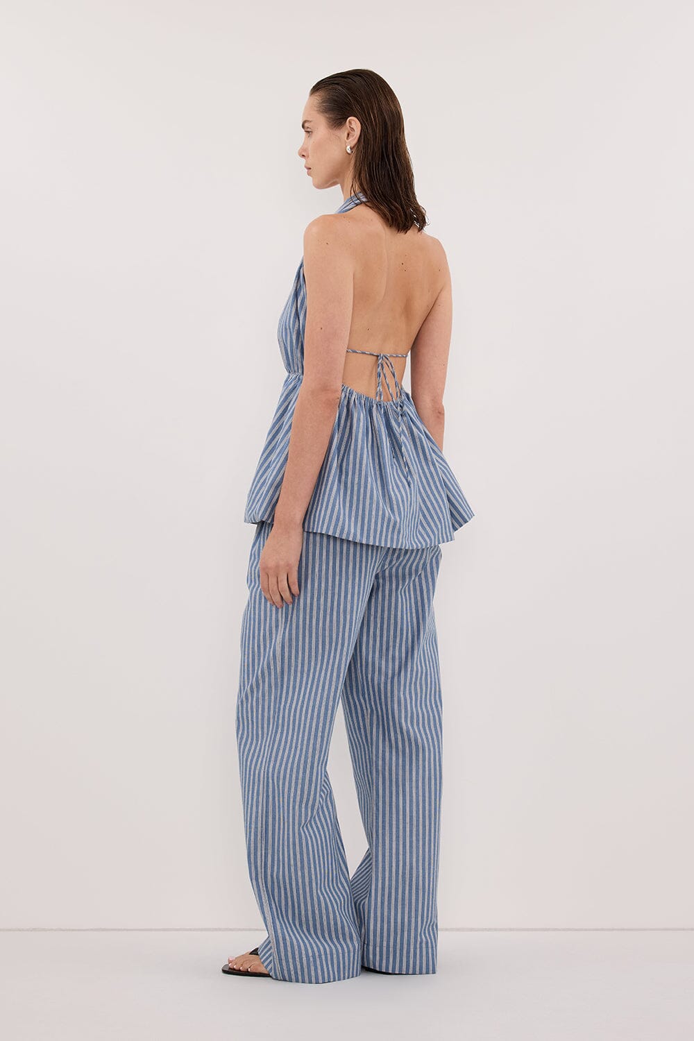 GRACIE BLUE STRIPE HALTER TOP Clothing DISSH Boutiques 