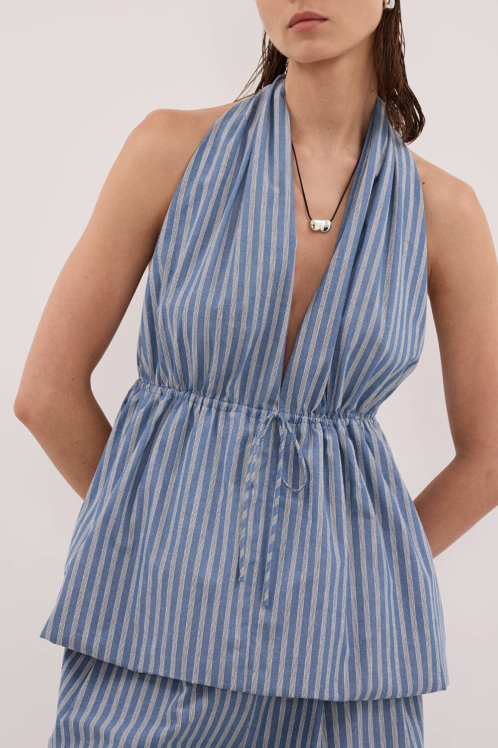 GRACIE BLUE STRIPE HALTER TOP Clothing DISSH Boutiques 