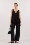 PIXIE BLACK LINEN GODET TOP