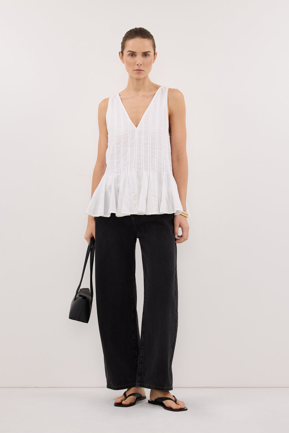 PIXIE WHITE LINEN GODET TOP