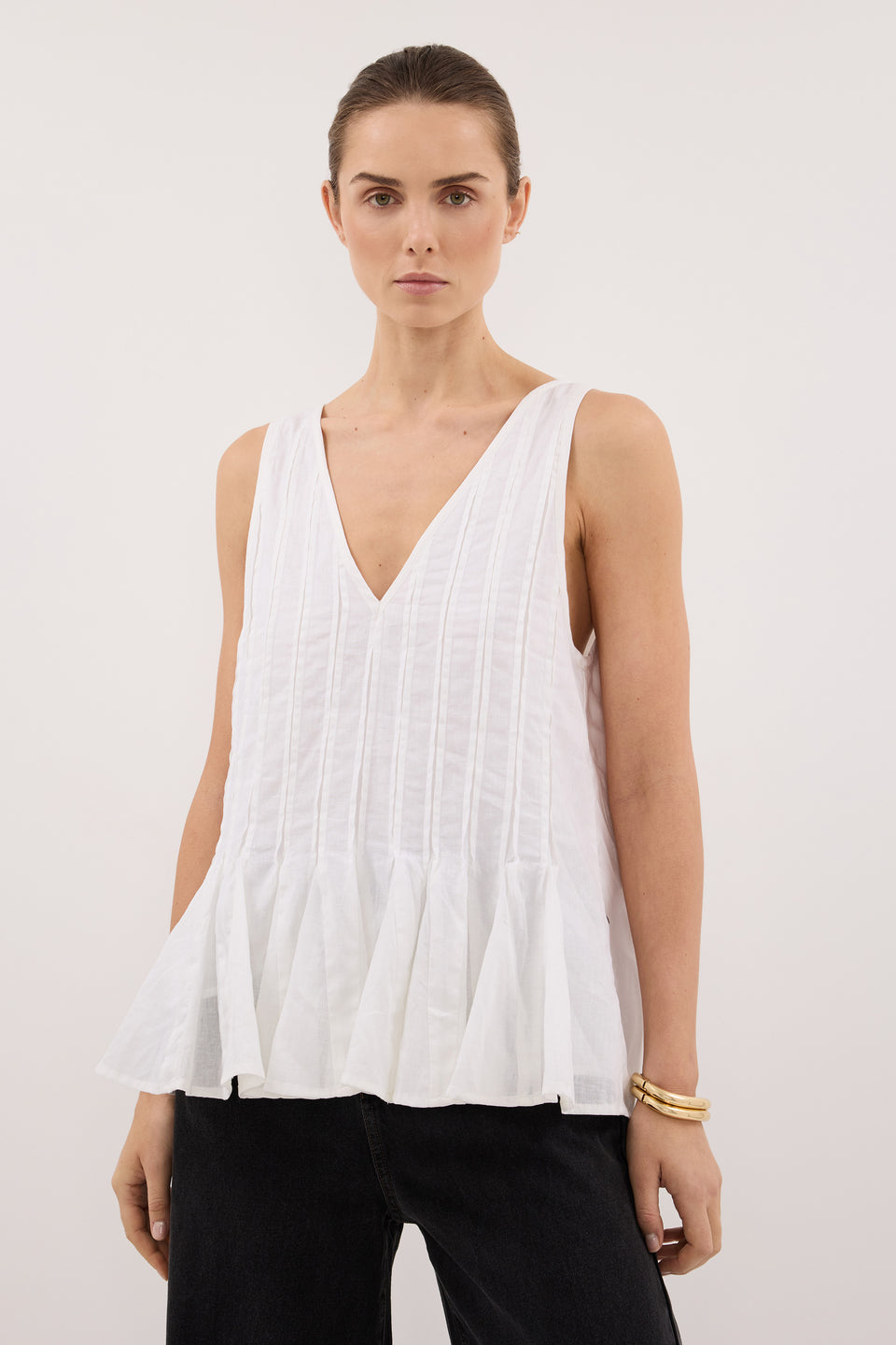 PIXIE WHITE LINEN GODET TOP