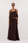 RAVELLO BURNT CHOC LINEN BUBBLE TOP