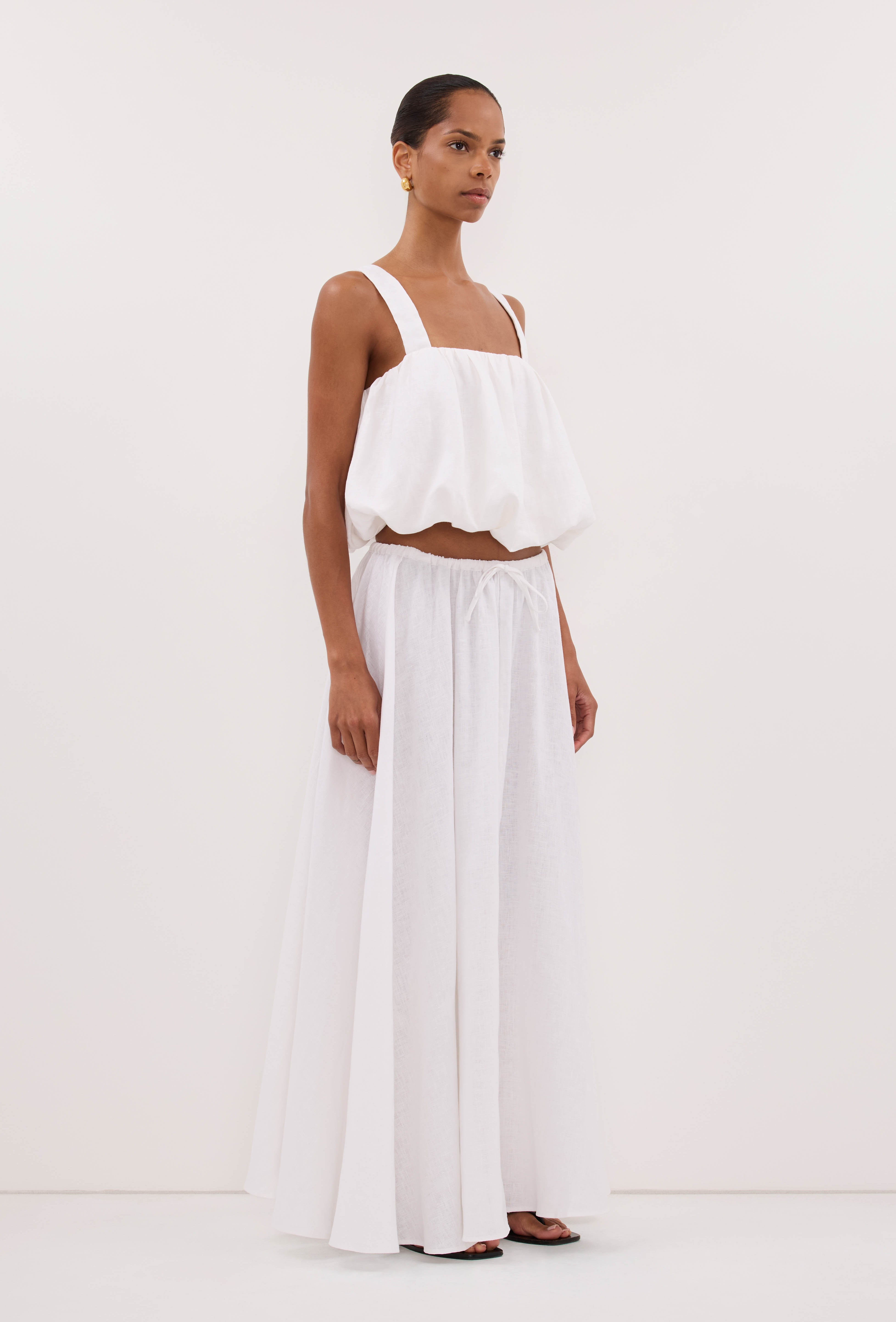 RAVELLO WHITE LINEN BUBBLE TOP