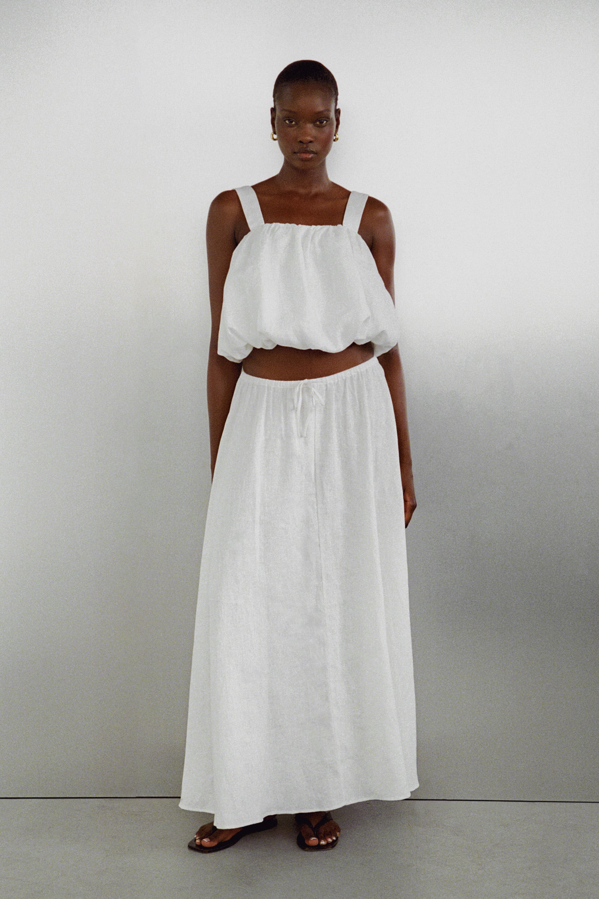 RAVELLO WHITE LINEN BUBBLE TOP