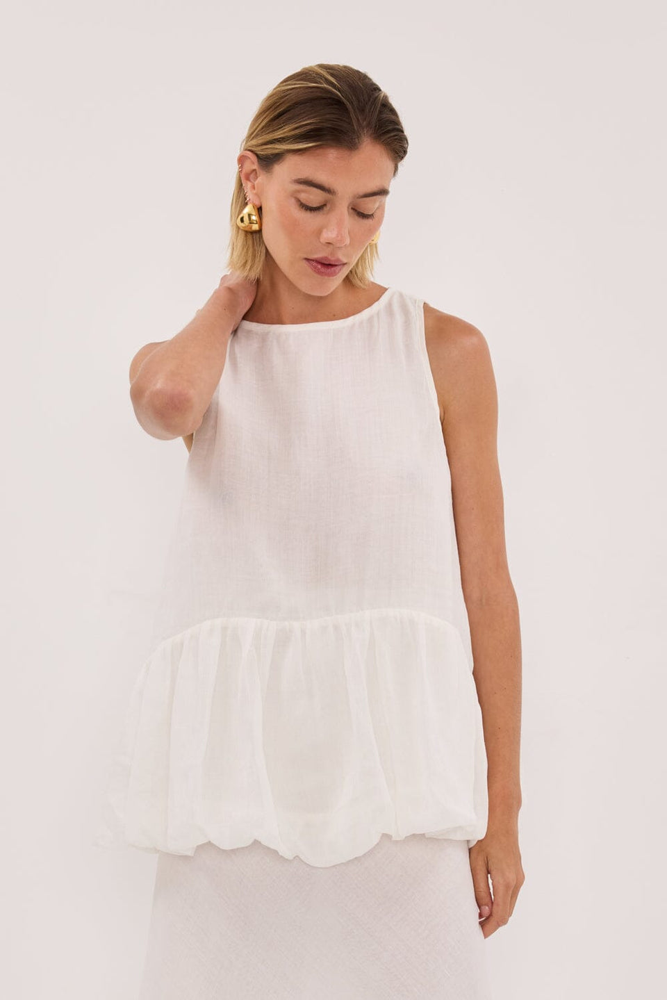 ARLO WHITE RAMIE DROP WAIST TOP