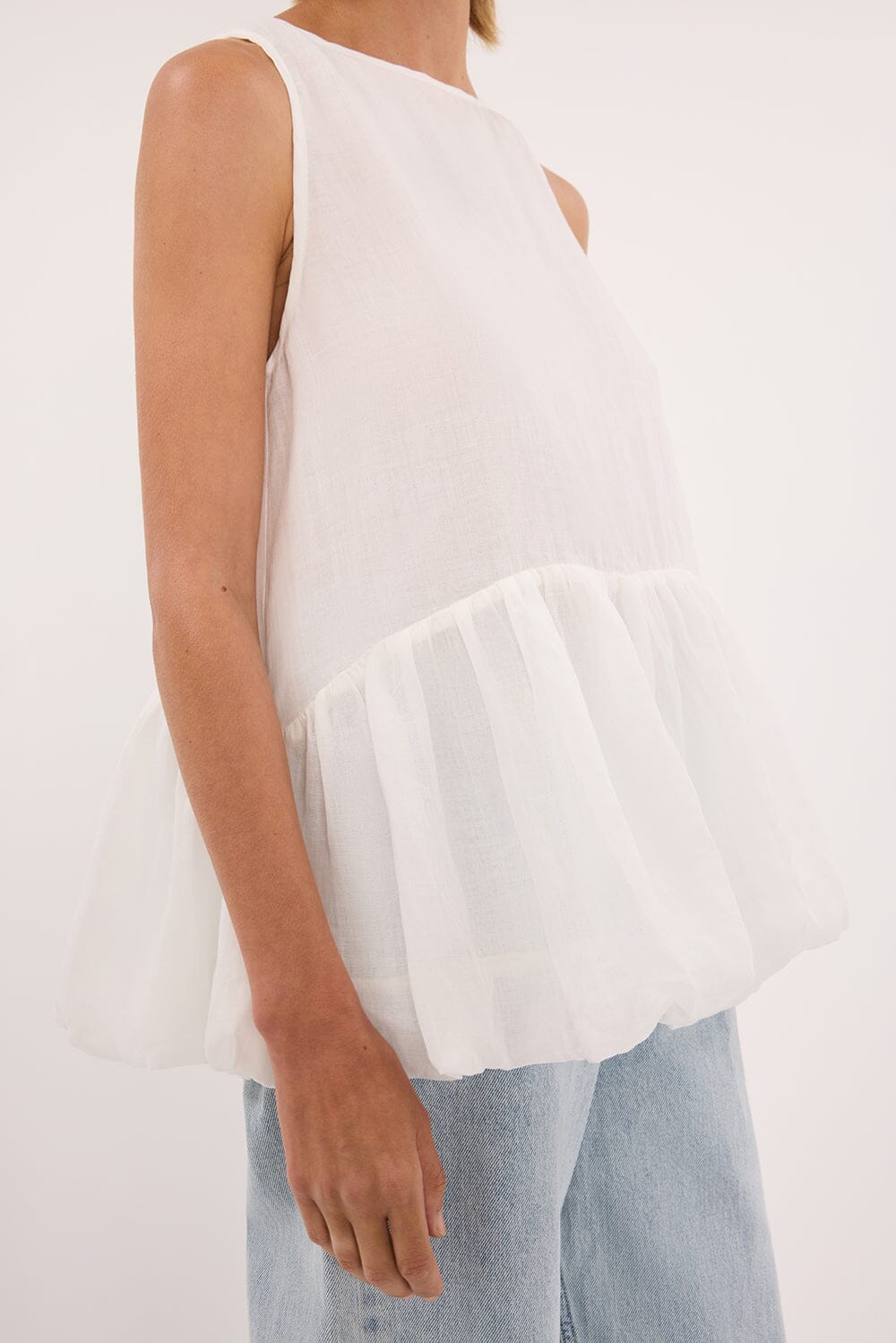 ARLO WHITE RAMIE DROP WAIST TOP