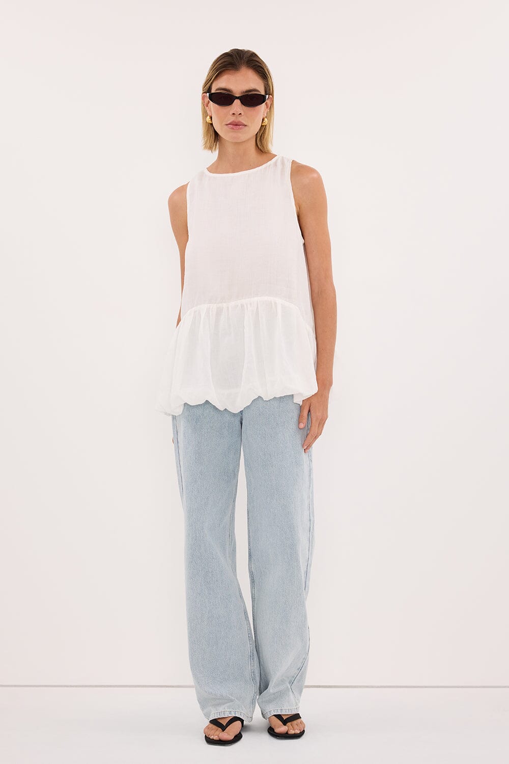 ARLO WHITE RAMIE DROP WAIST TOP