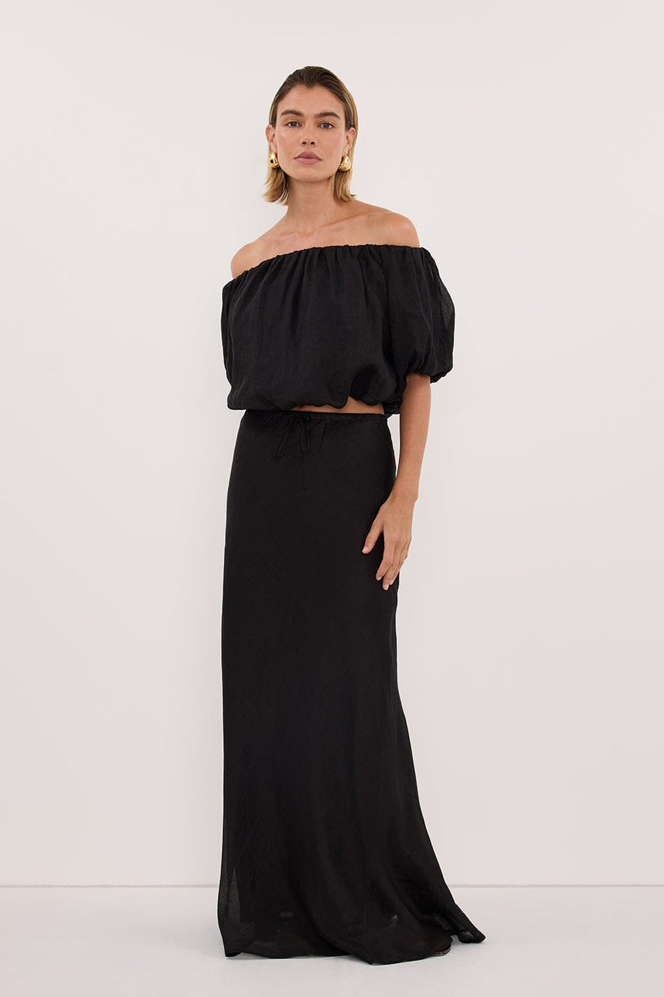 ARLO BLACK RAMIE OFF SHOULDER BUBBLE TOP Clothing DISSH Boutiques 