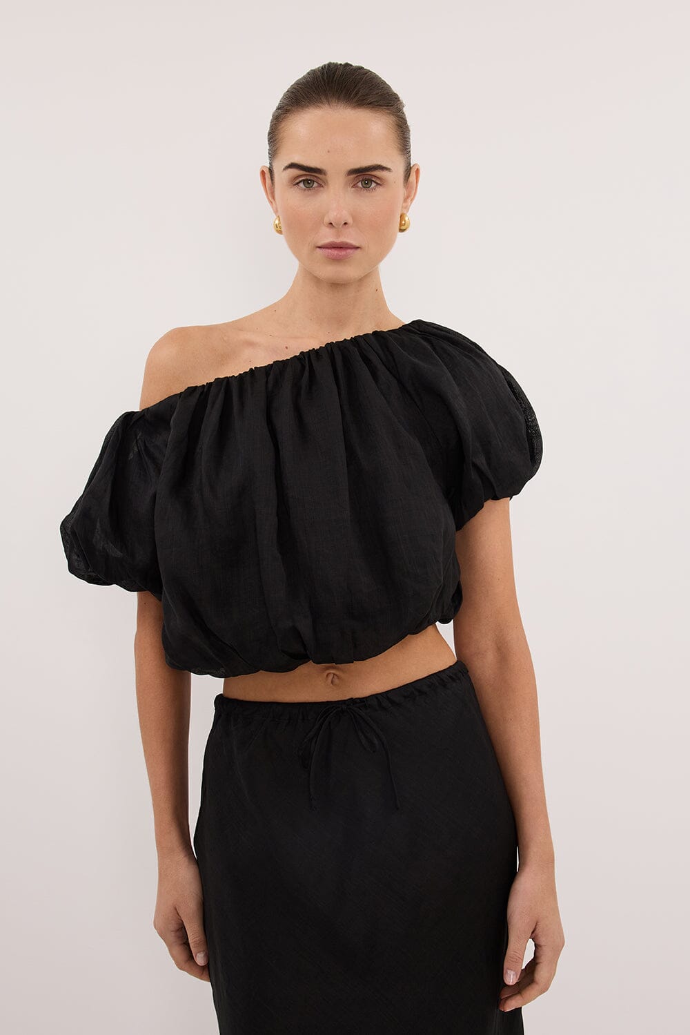 ARLO BLACK RAMIE OFF SHOULDER BUBBLE TOP