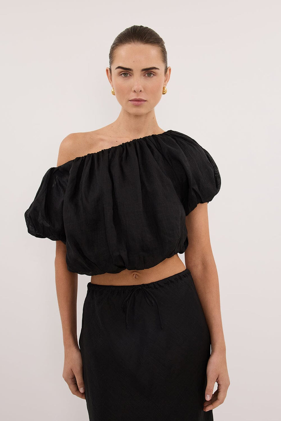 ARLO BLACK RAMIE OFF SHOULDER BUBBLE TOP
