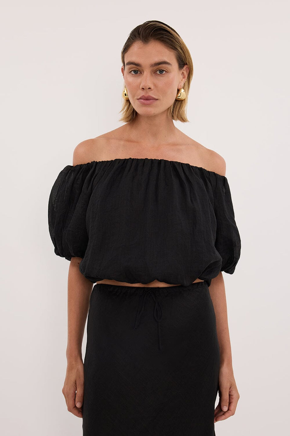 ARLO BLACK RAMIE OFF SHOULDER BUBBLE TOP Clothing DISSH Boutiques 