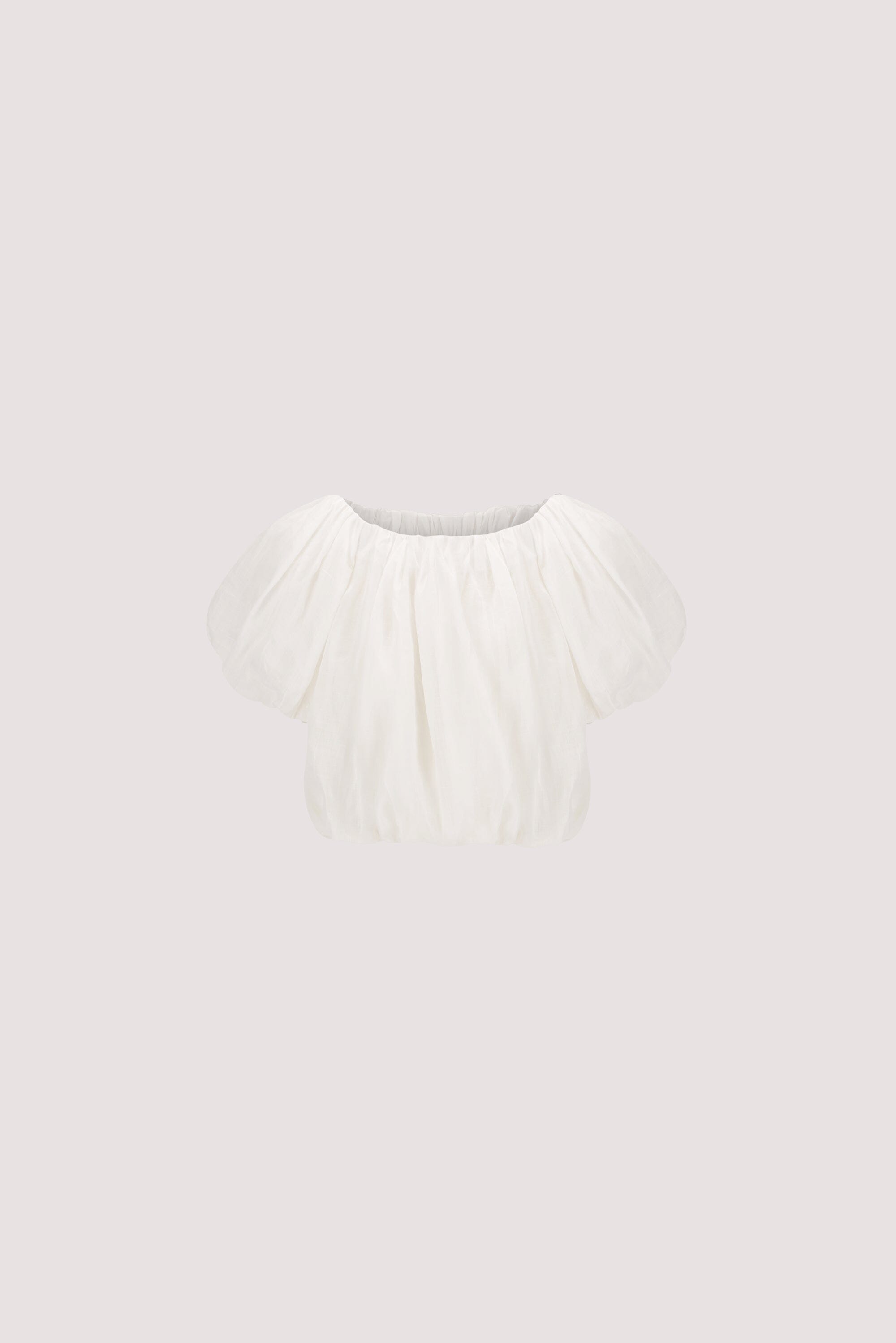 ARLO WHITE RAMIE OFF SHOULDER BUBBLE TOP