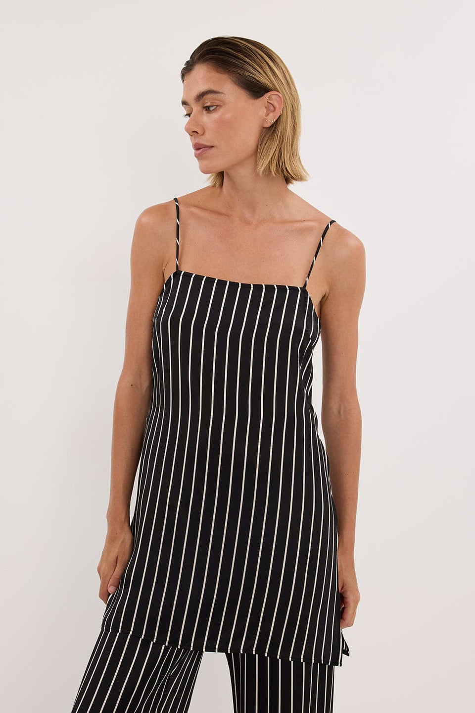 ADRIENNE BLACK STRIPE SILK CAMI