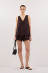 ANNABEL BURNT CHOC V NECK TOP