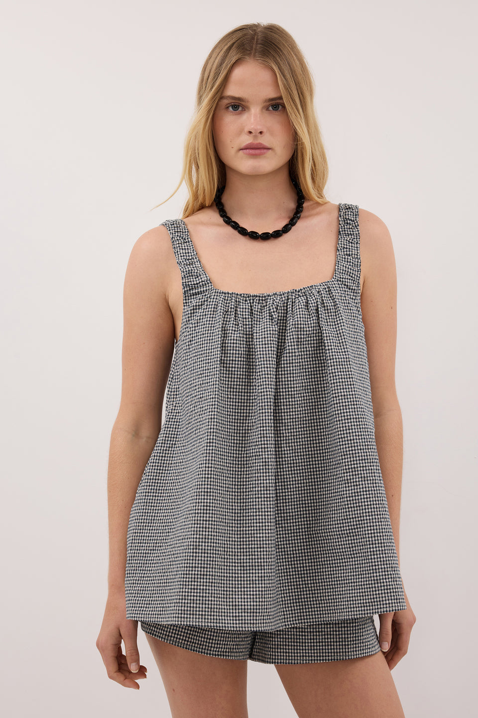 BRIONA GINGHAM COTTON SLEEVELESS TOP