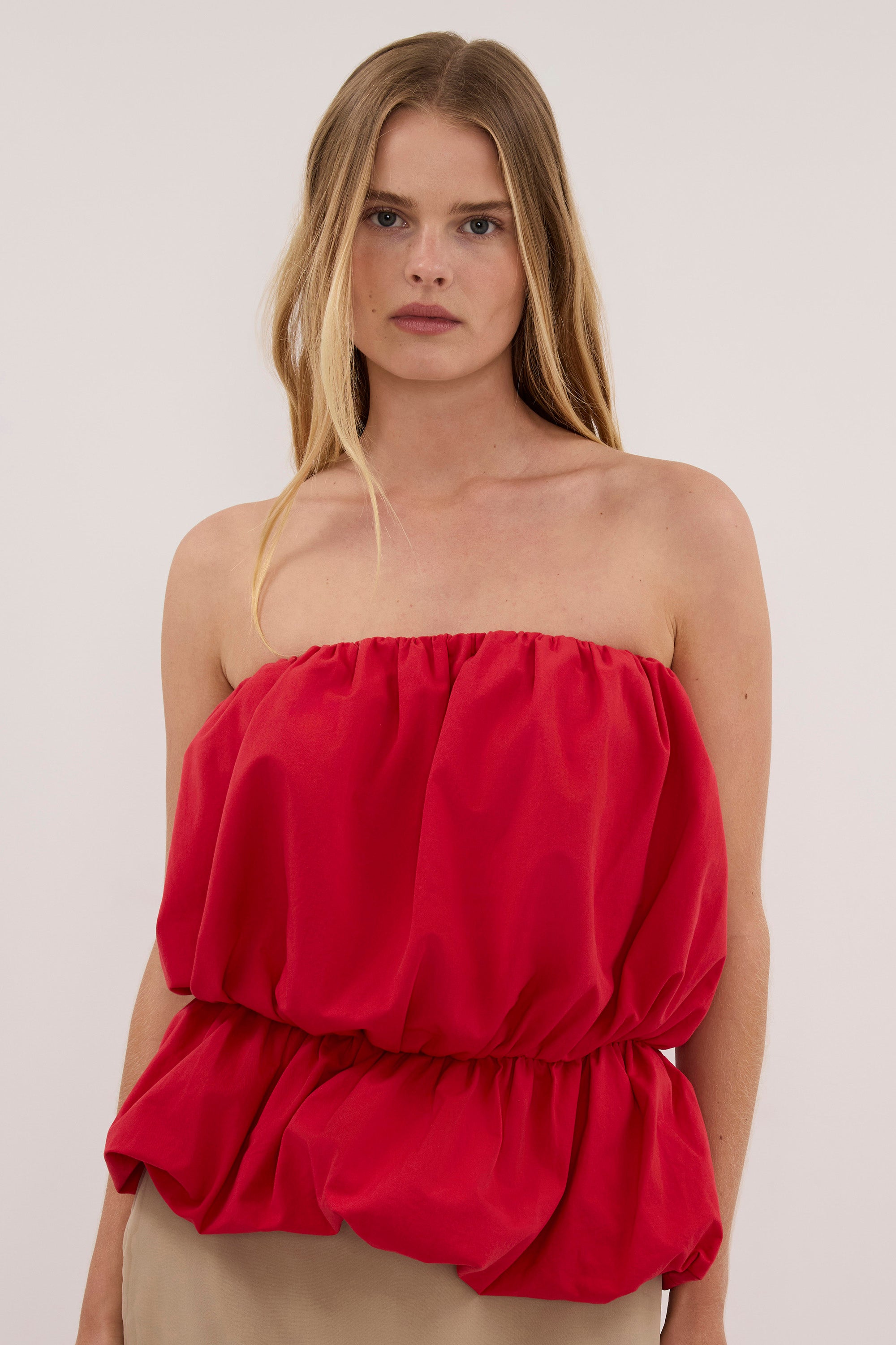 MARTINA RED COTTON BUBBLE TOP