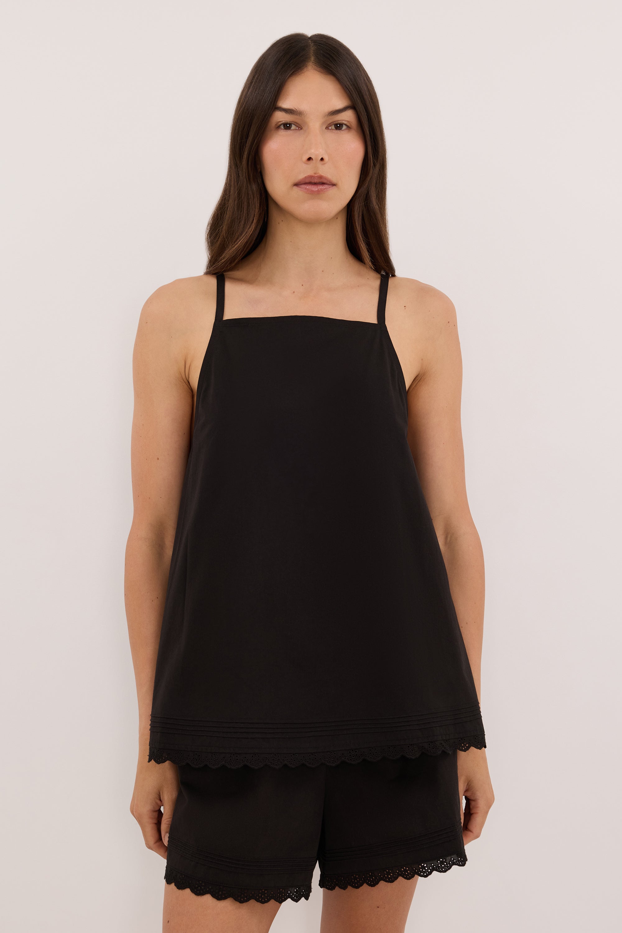 ARLETTE BLACK COTTON HIGH NECK TOP
