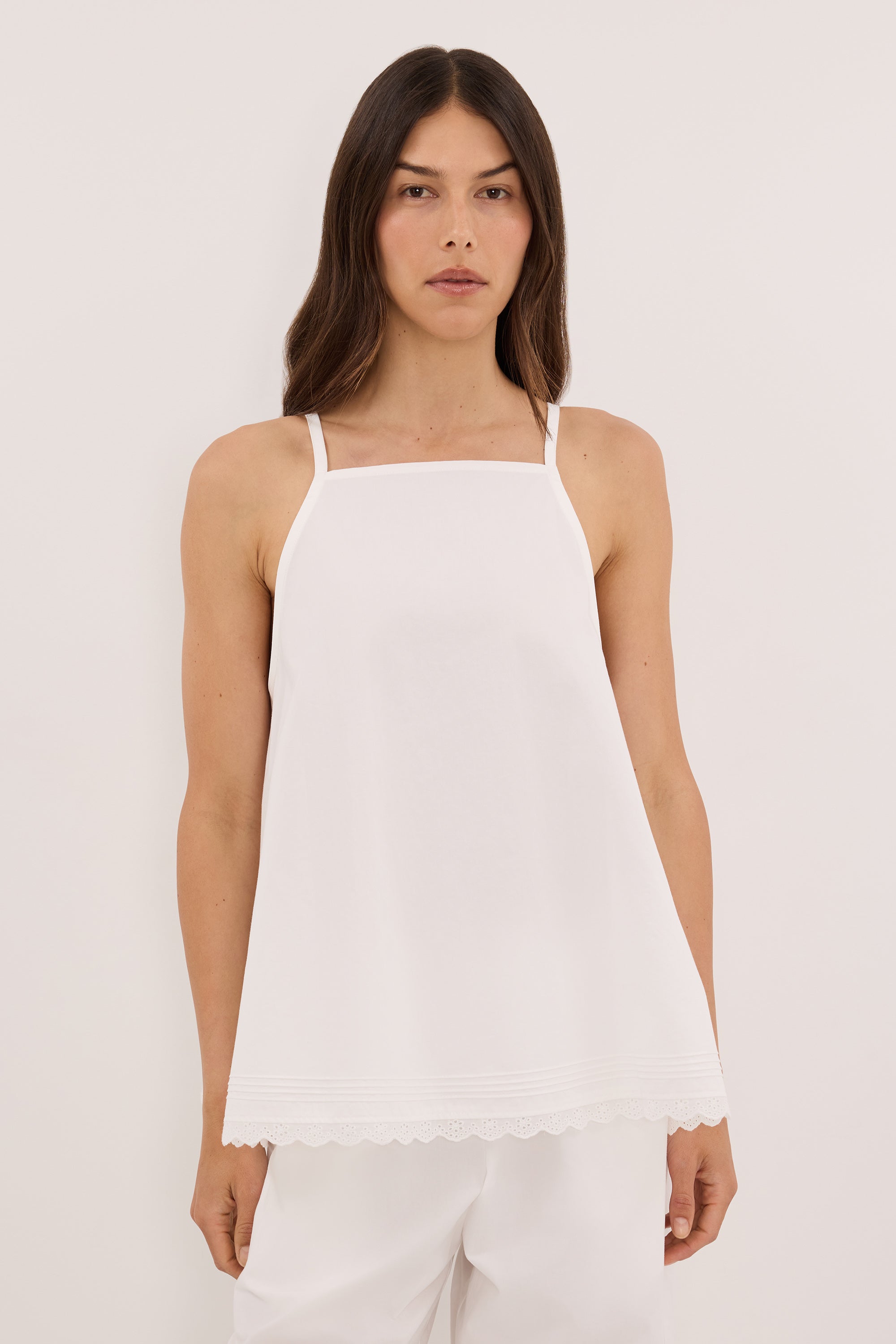 ARLETTE WHITE COTTON HIGH NECK TOP