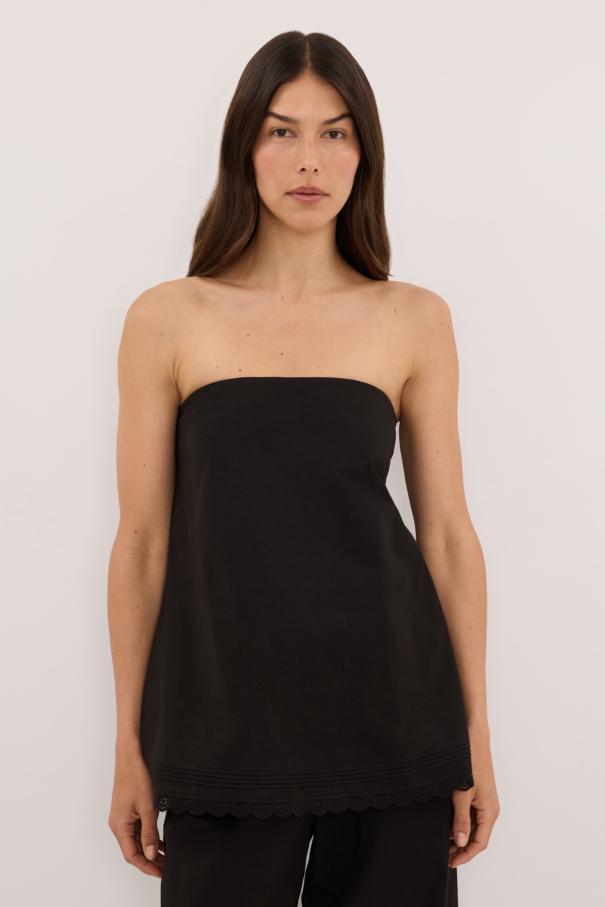 ARLETTE BLACK COTTON STRAPLESS TOP