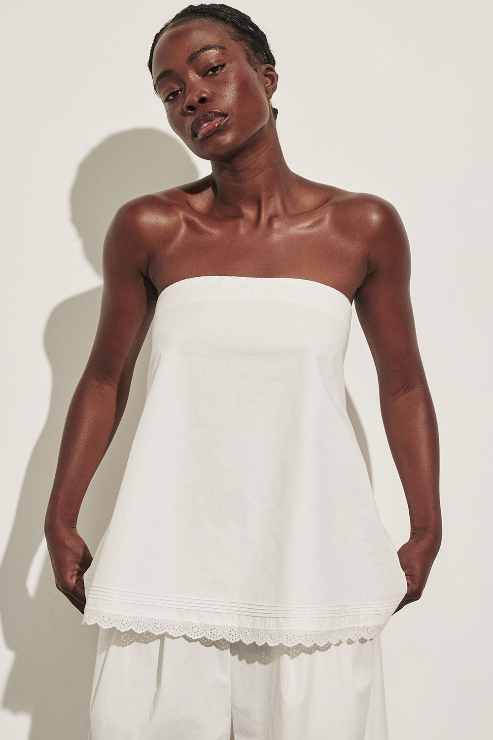 ARLETTE WHITE COTTON STRAPLESS TOP
