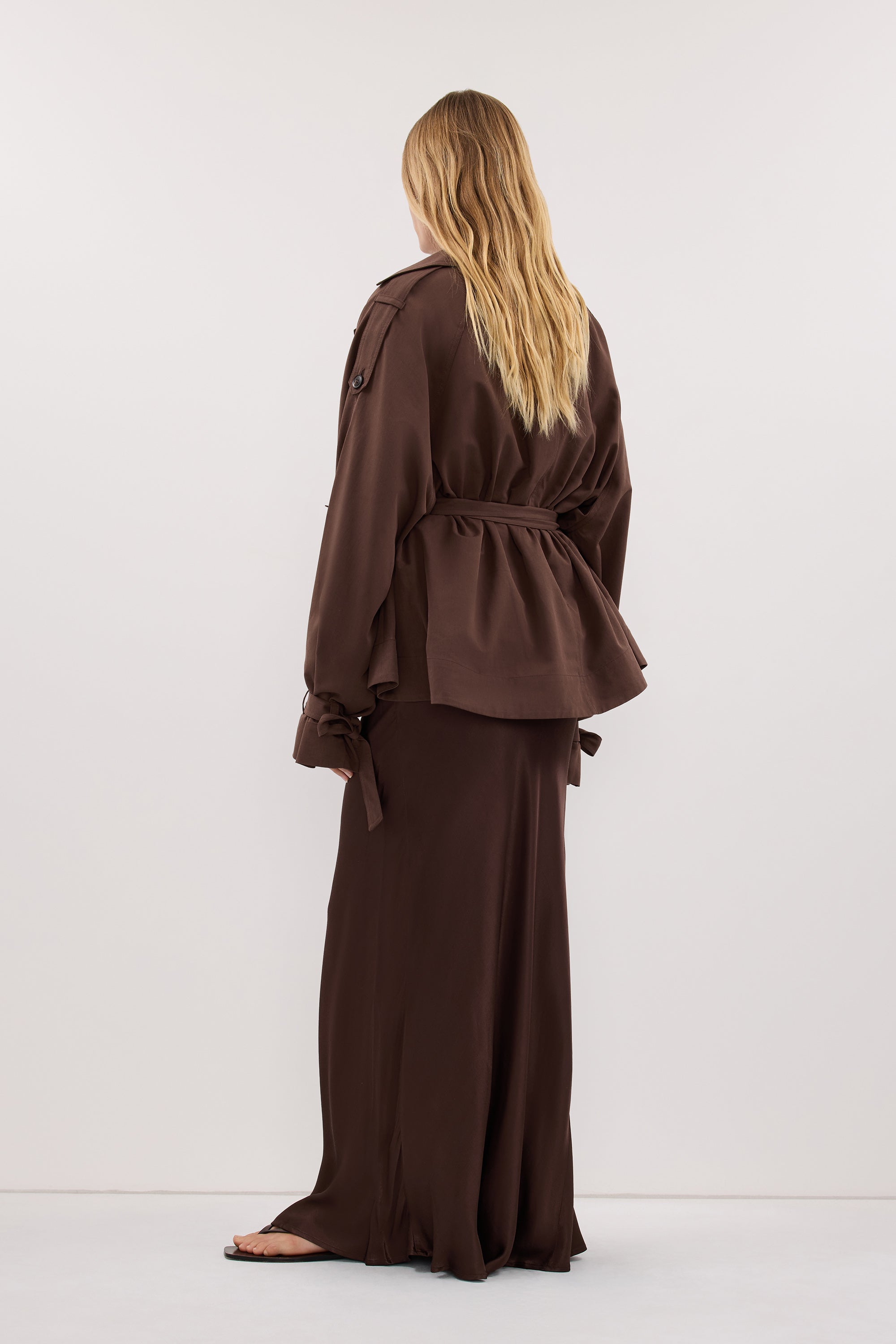 CHARLI BITTER CHOC SATIN MAXI SKIRT
