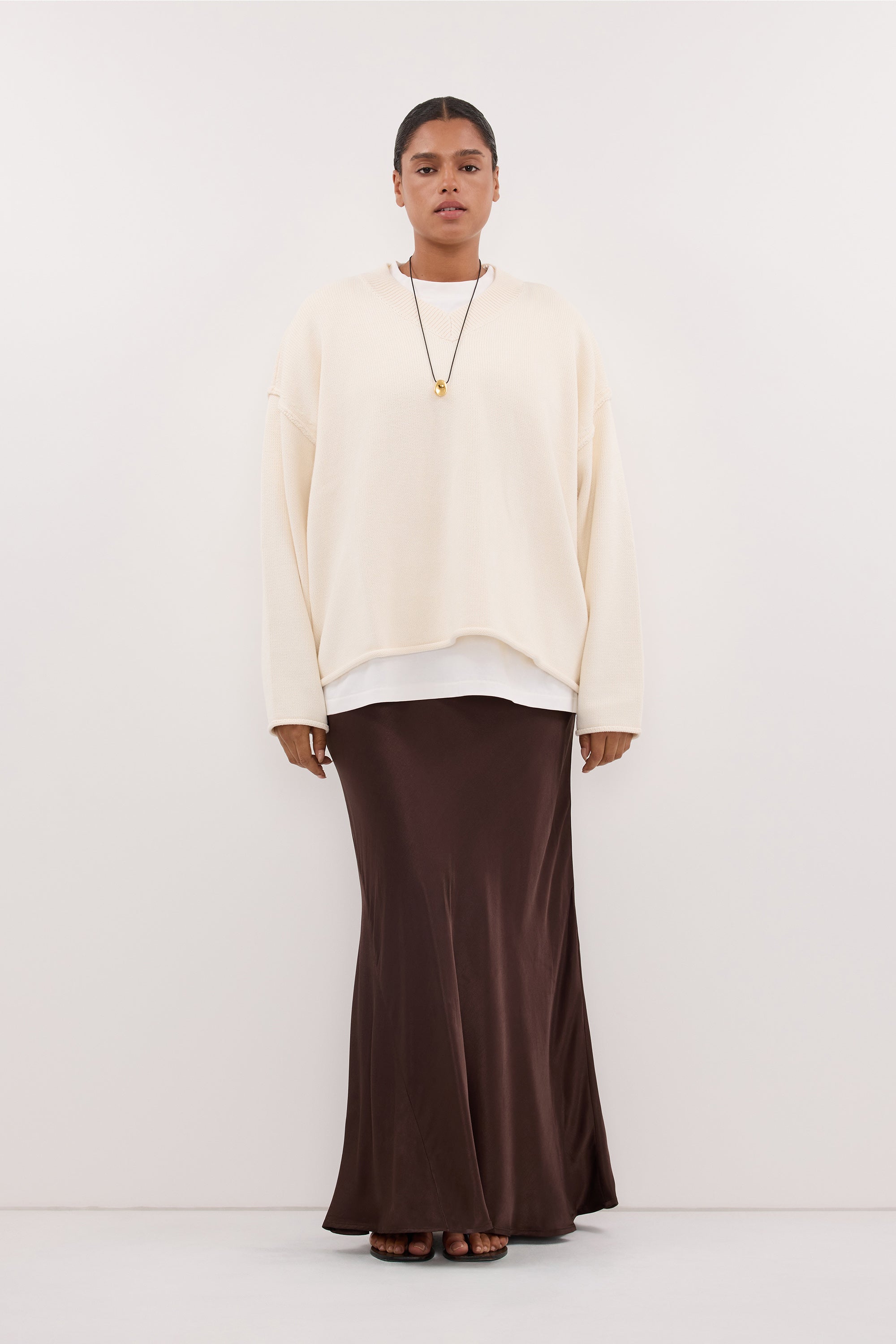 CHARLI BITTER CHOC SATIN MAXI SKIRT