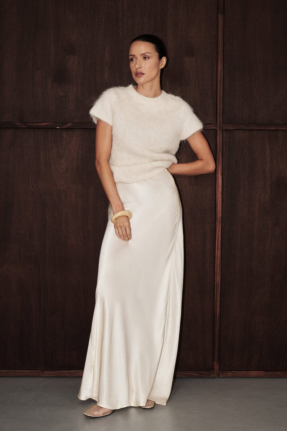 CHARLI CREAM SATIN MAXI SKIRT Clothing DISSH Boutiques 