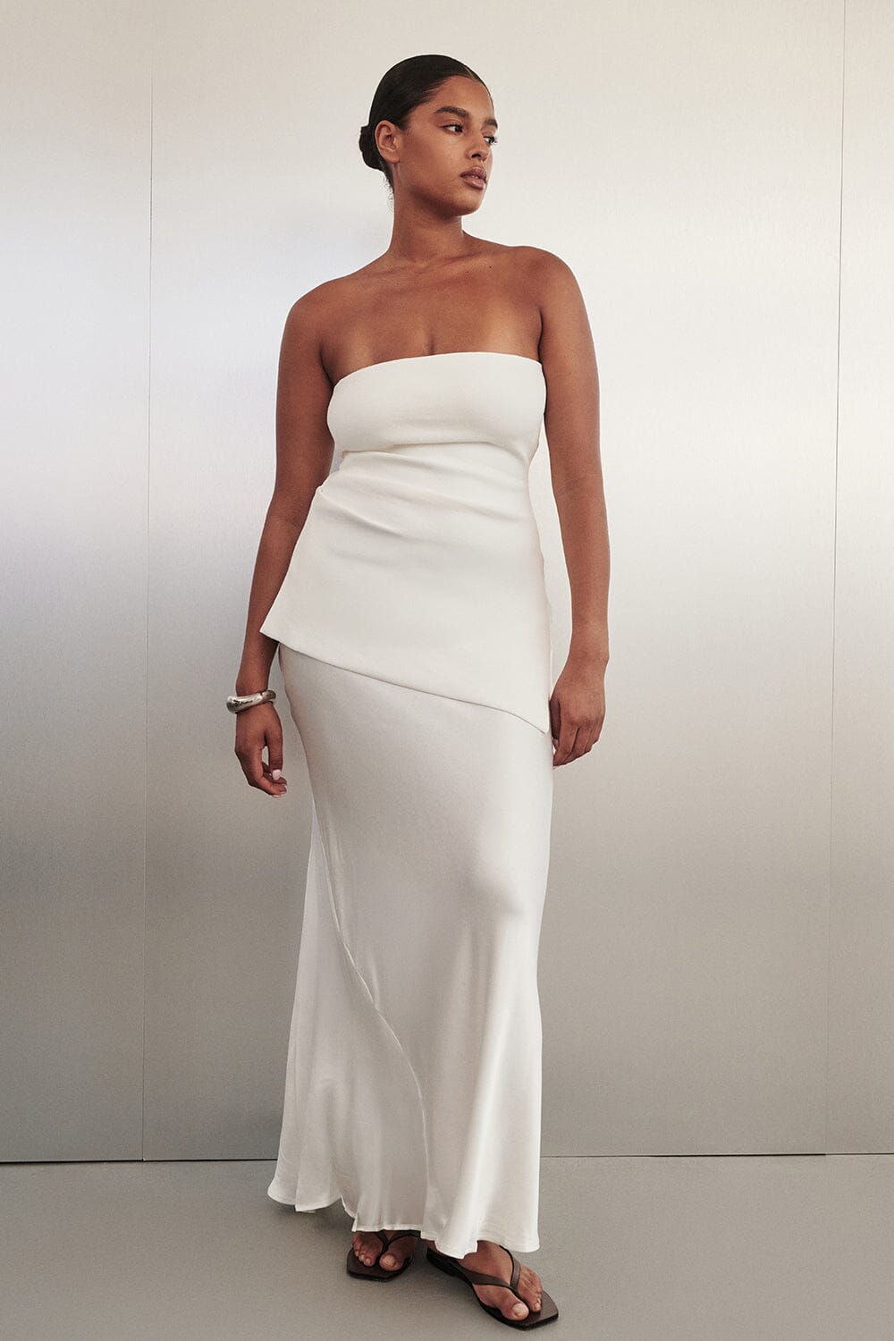 CHARLI WHITE SATIN MAXI SKIRT