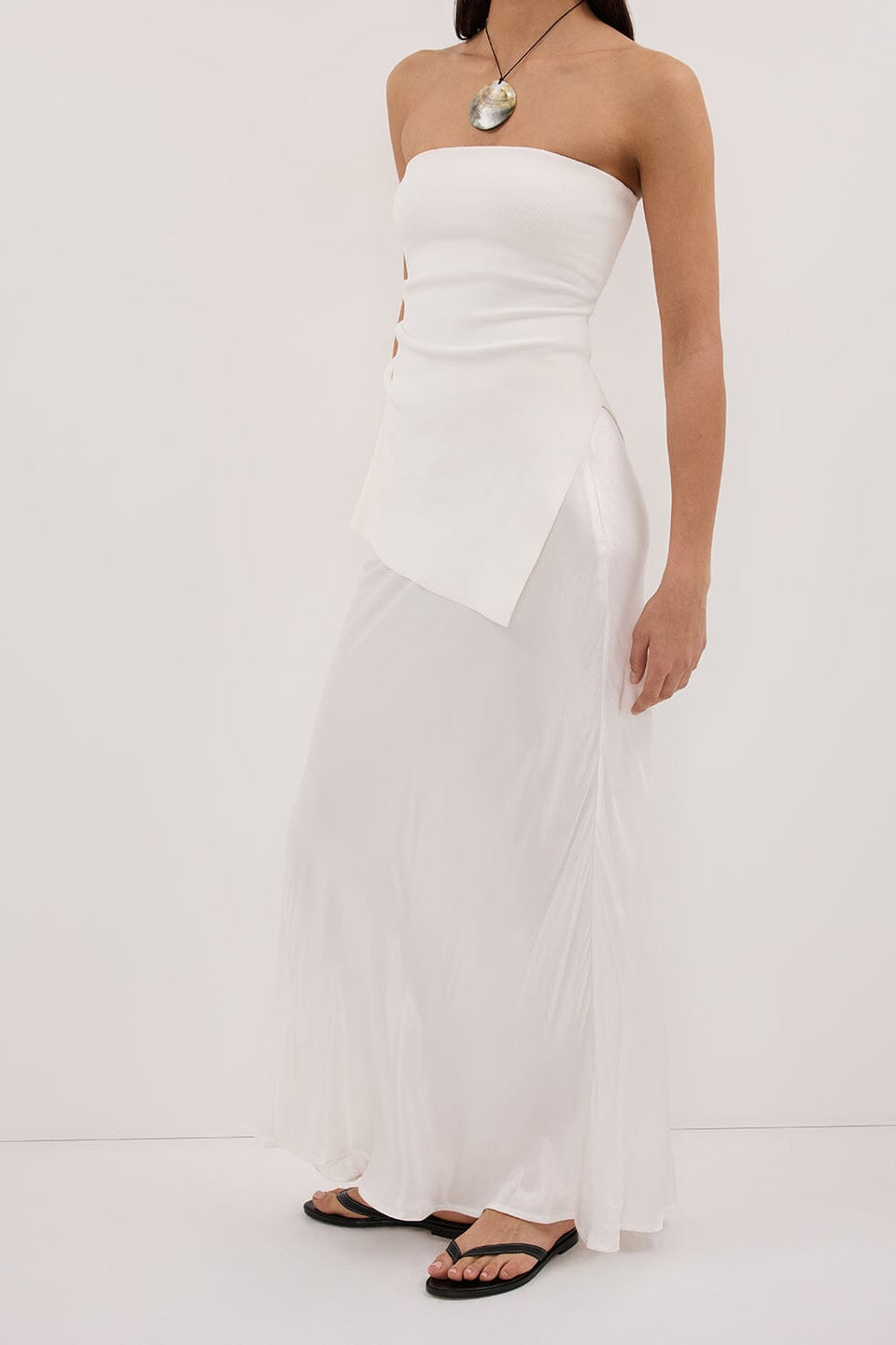 CHARLI WHITE SATIN MAXI SKIRT Clothing DISSH Boutiques 