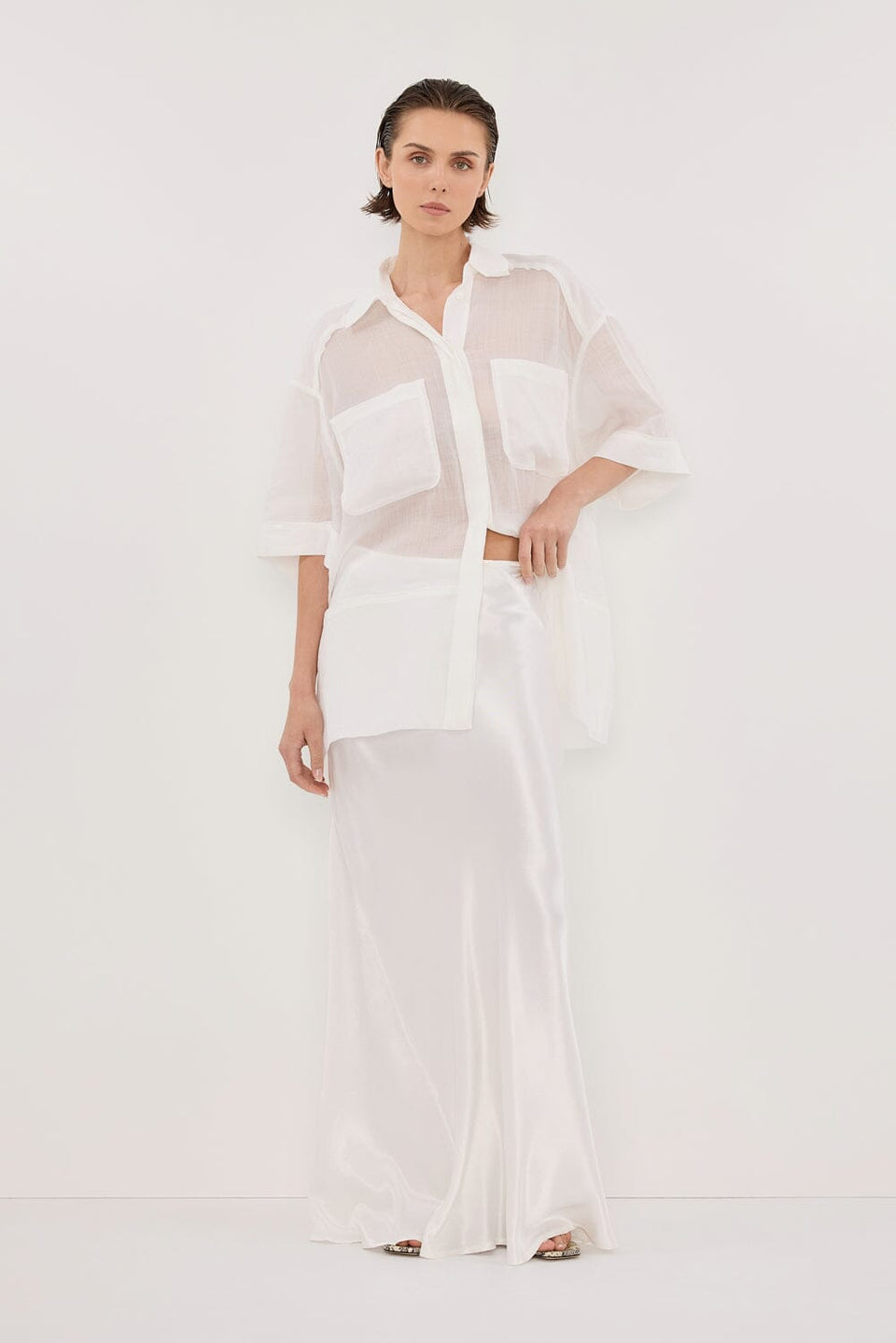 CHARLI WHITE SATIN MAXI SKIRT Clothing DISSH Boutiques 