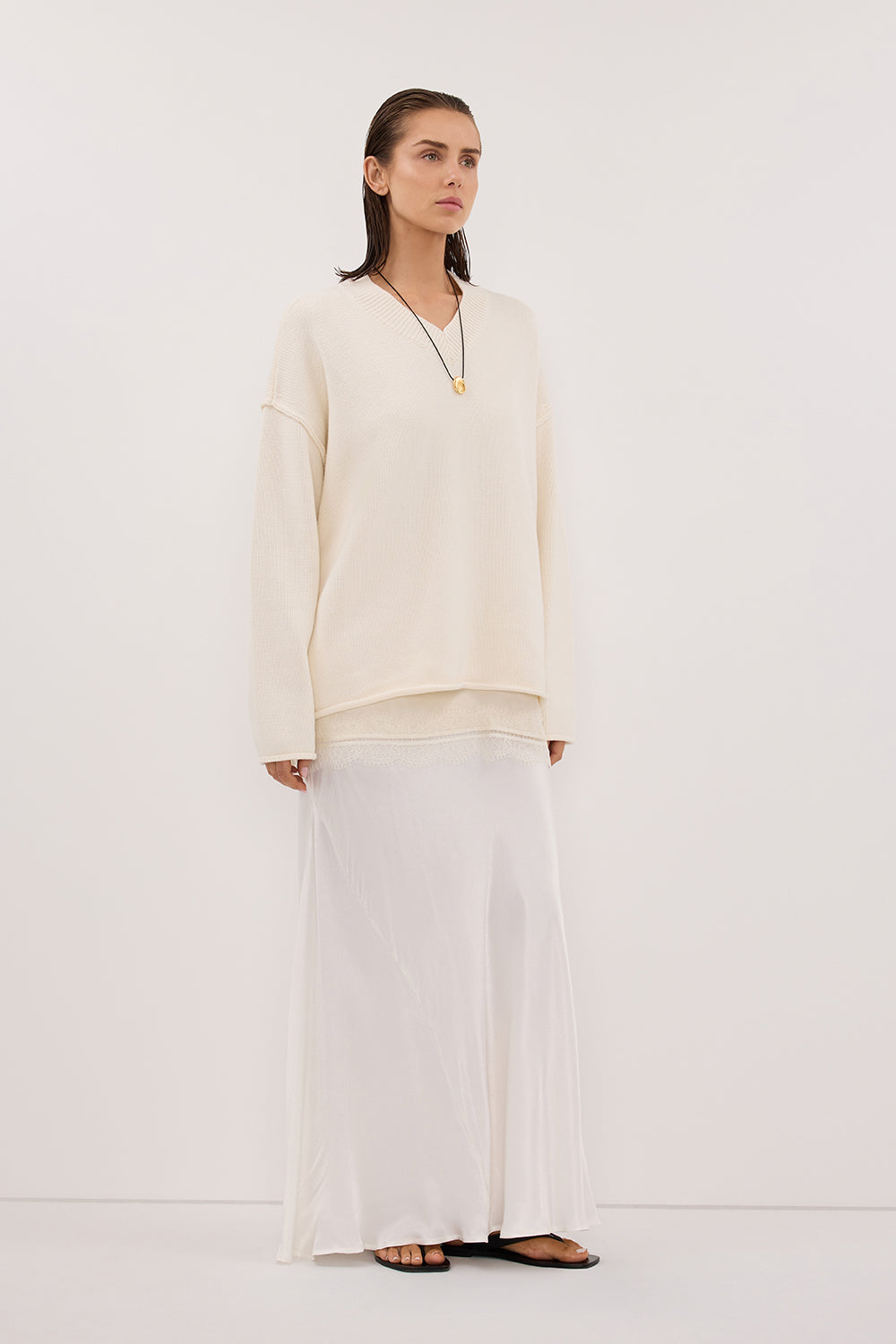 CHARLI WHITE SATIN MAXI SKIRT