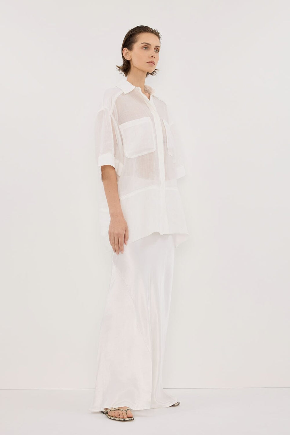 CHARLI WHITE SATIN MAXI SKIRT Clothing DISSH Boutiques 