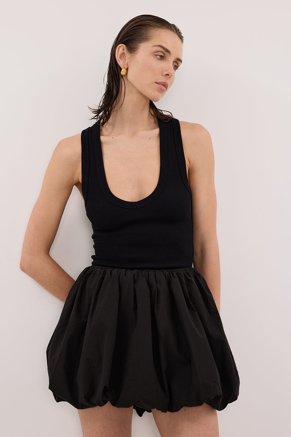 STEVIE BLACK BUBBLE MINI SKIRT Clothing DISSH Boutiques 