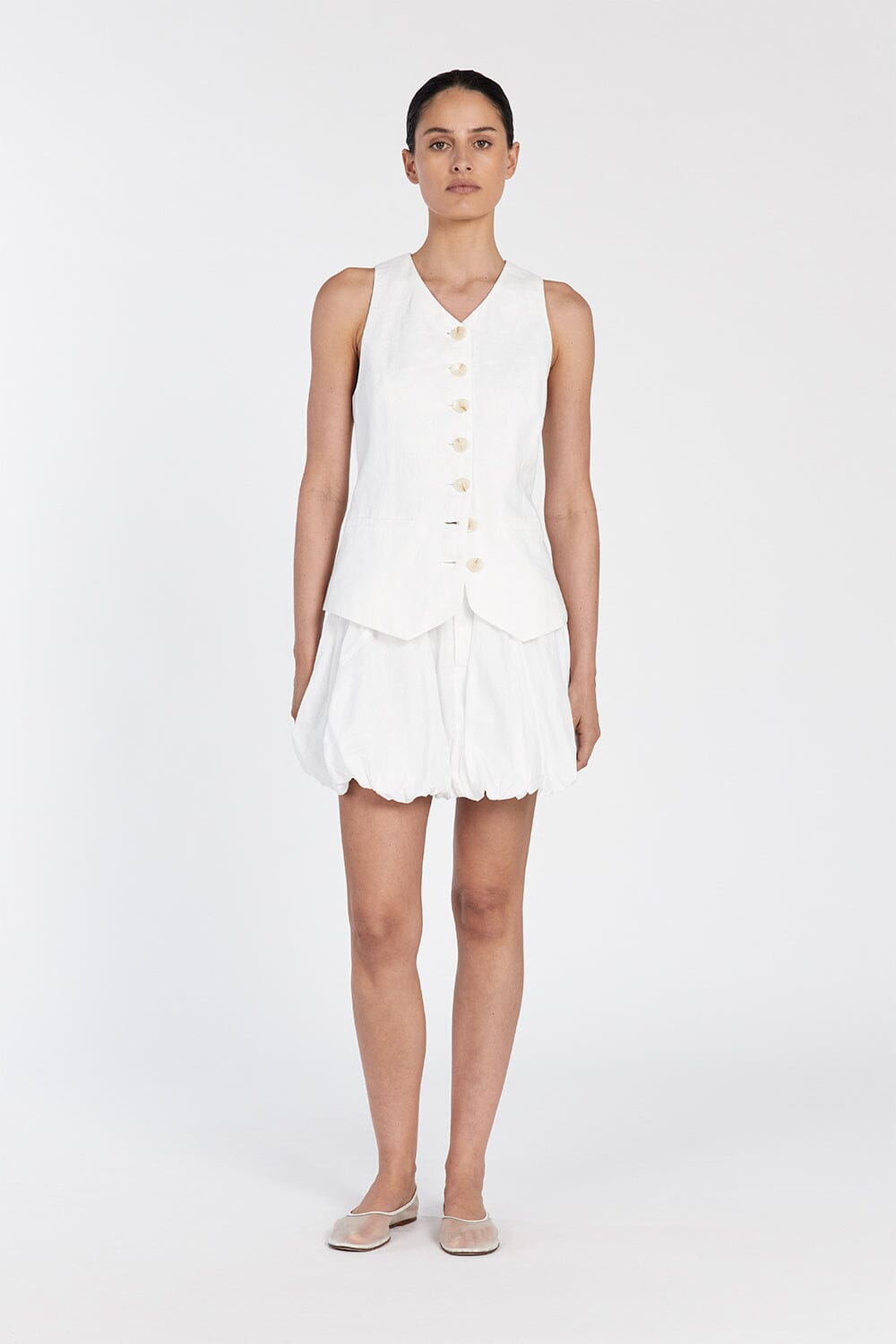 MARIA WHITE LINEN MINI SKIRT Clothing DISSH Boutiques 12 WHITE 