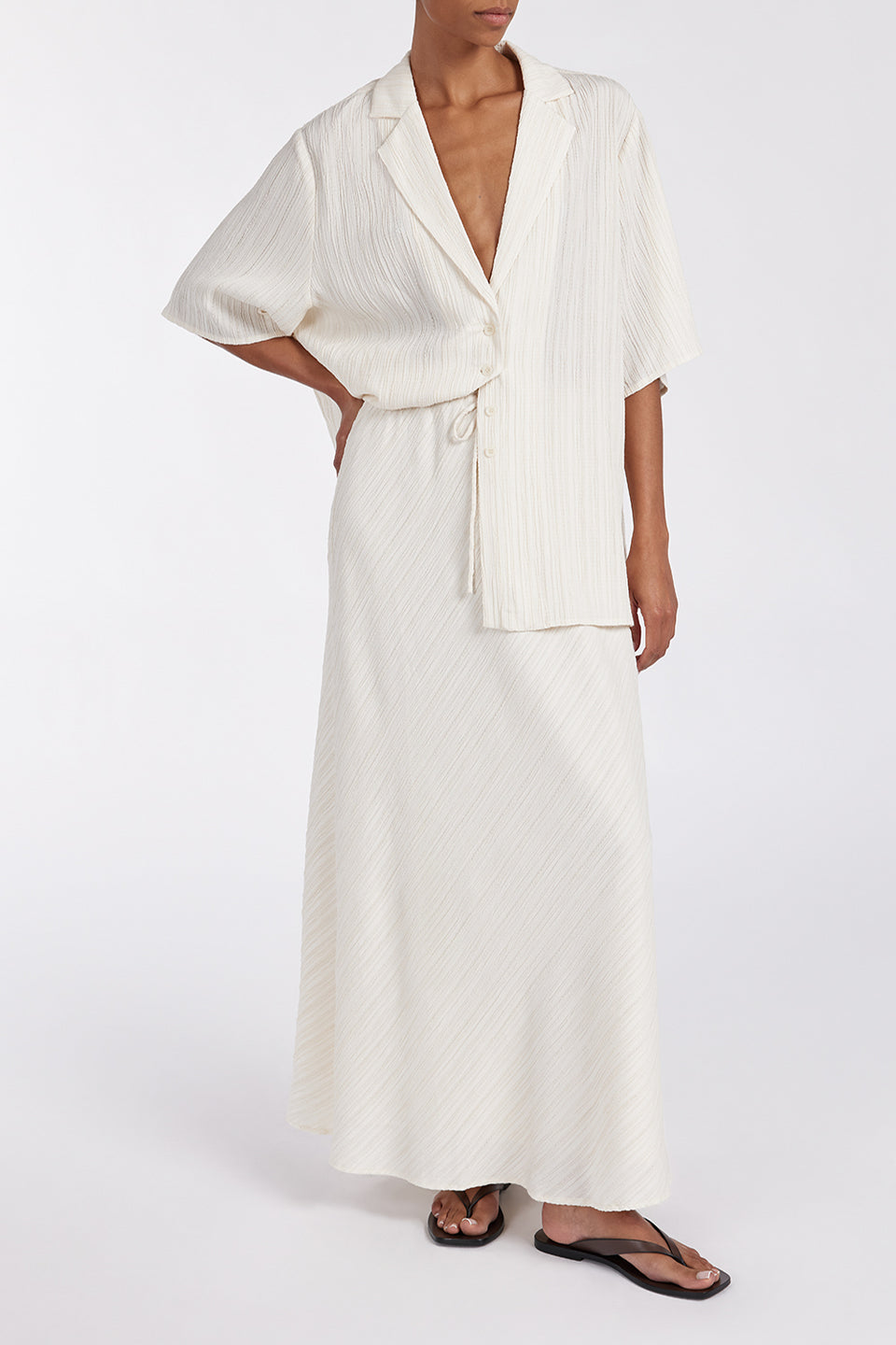 LOZ CREAM DRAWSTRING MIDI SKIRT Clothing DISSH Boutiques 
