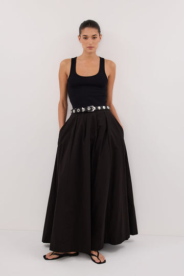 CONAGH BLACK POPLIN MIDI SKIRT