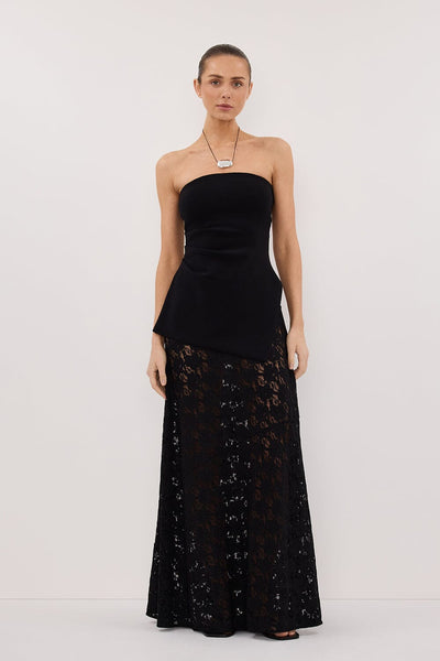 Stas wearing LOULA BLACK LACE MAXI SKIRT