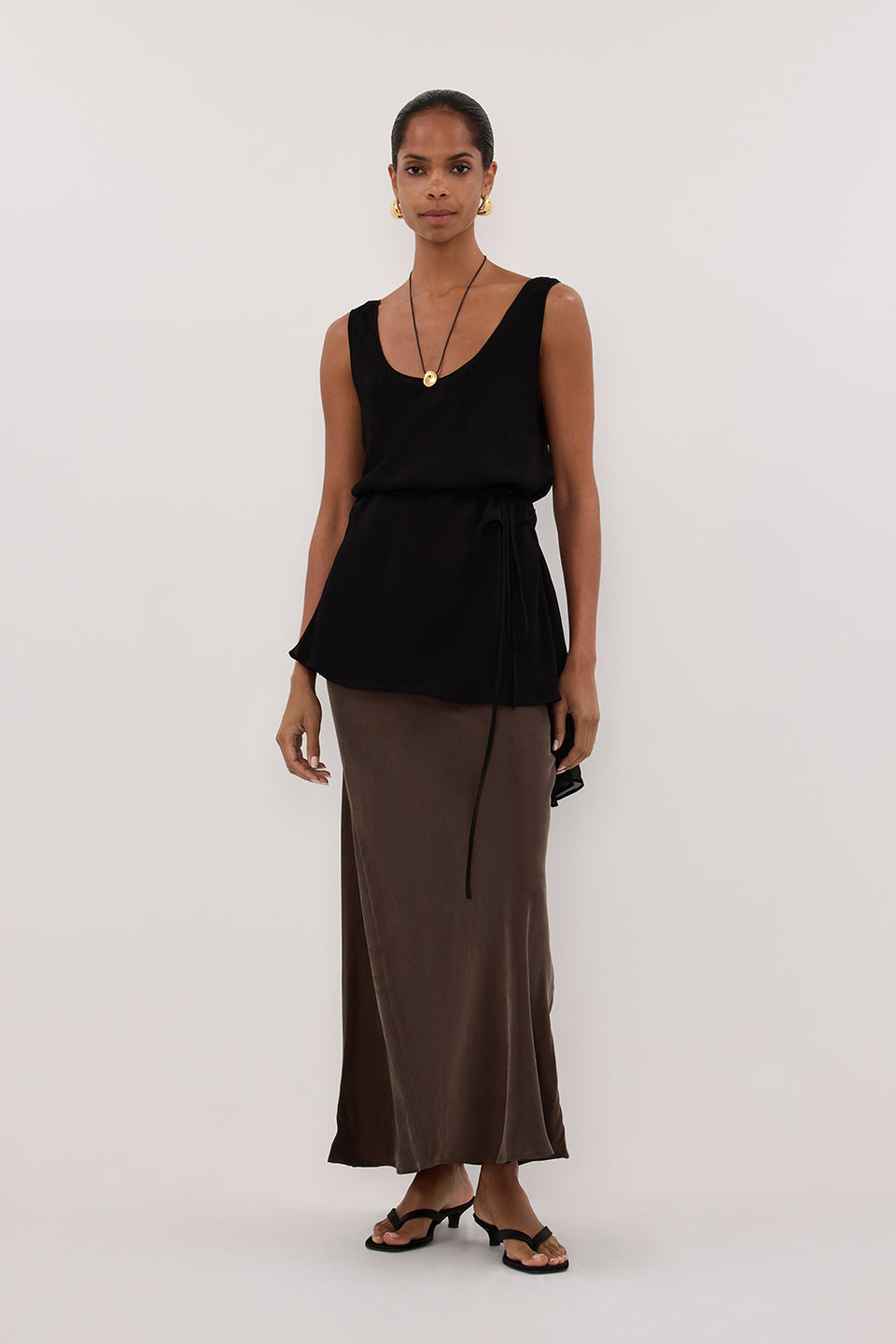 CONNIE BITTER CHOC CUPRO MAXI SKIRT Clothing DISSH Boutiques 6 BITTER CHOCOLATE 