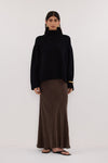 CONNIE BITTER CHOC CUPRO MAXI SKIRT