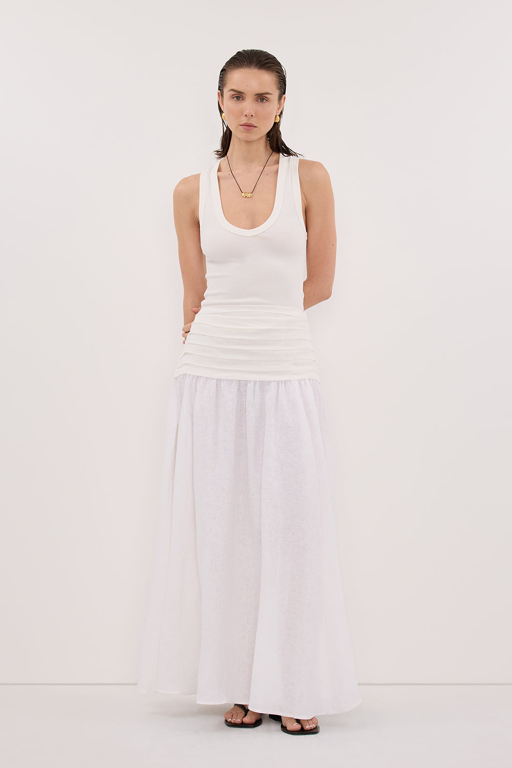 HALLIE WHITE LINEN MIDI SKIRT Clothing DISSH Boutiques 6 WHITE 