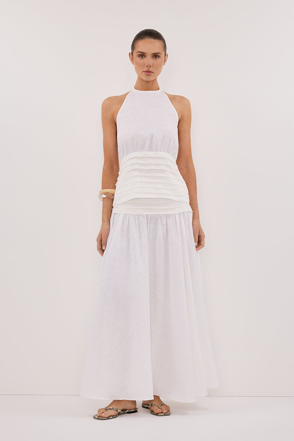 HALLIE WHITE LINEN MIDI SKIRT Clothing DISSH Boutiques 6 WHITE 