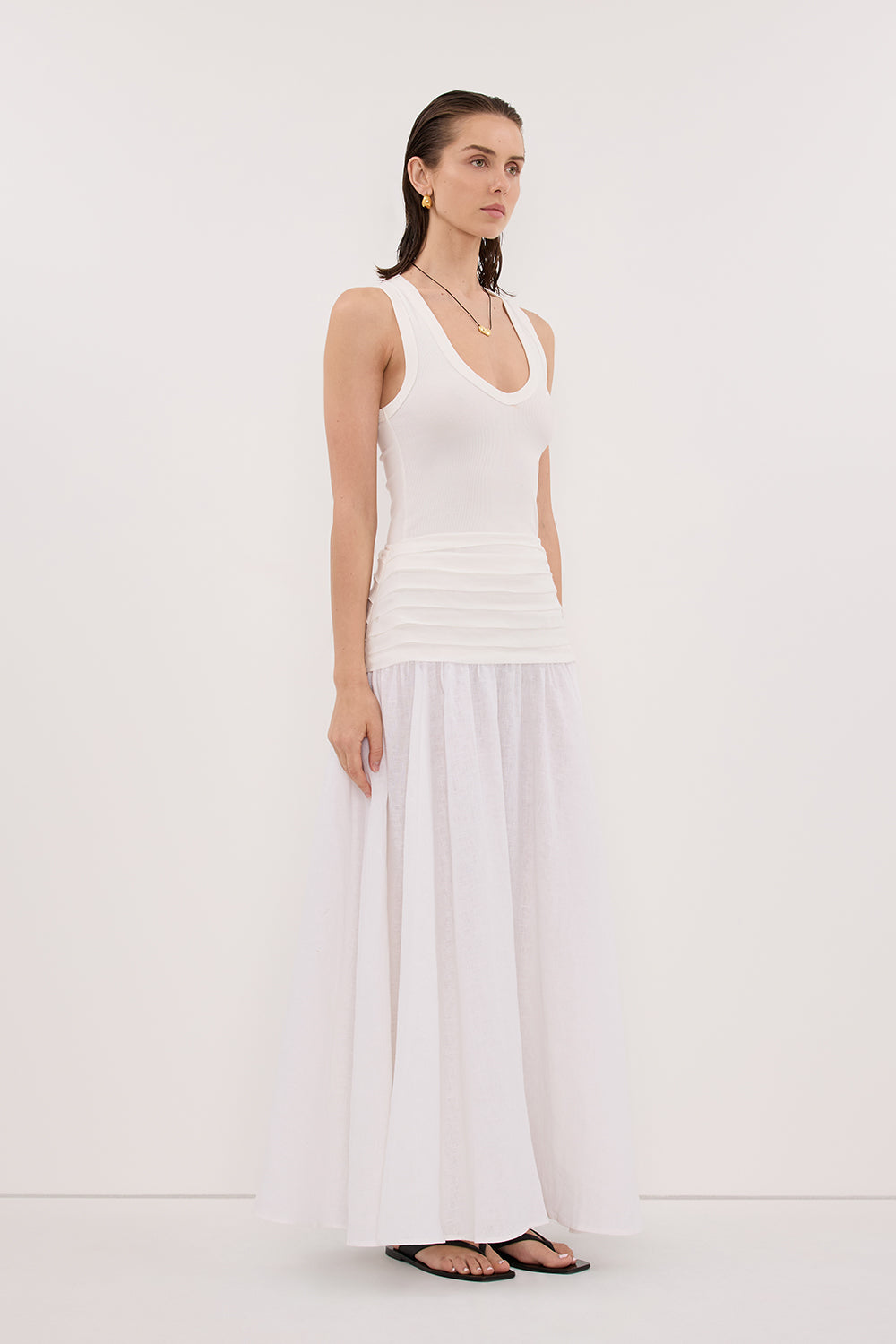 HALLIE WHITE LINEN MIDI SKIRT Clothing DISSH Boutiques 
