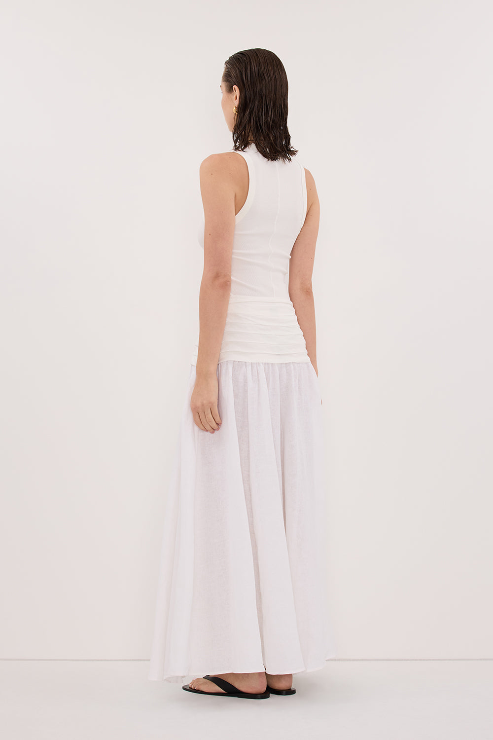 HALLIE WHITE LINEN MIDI SKIRT Clothing DISSH Boutiques 