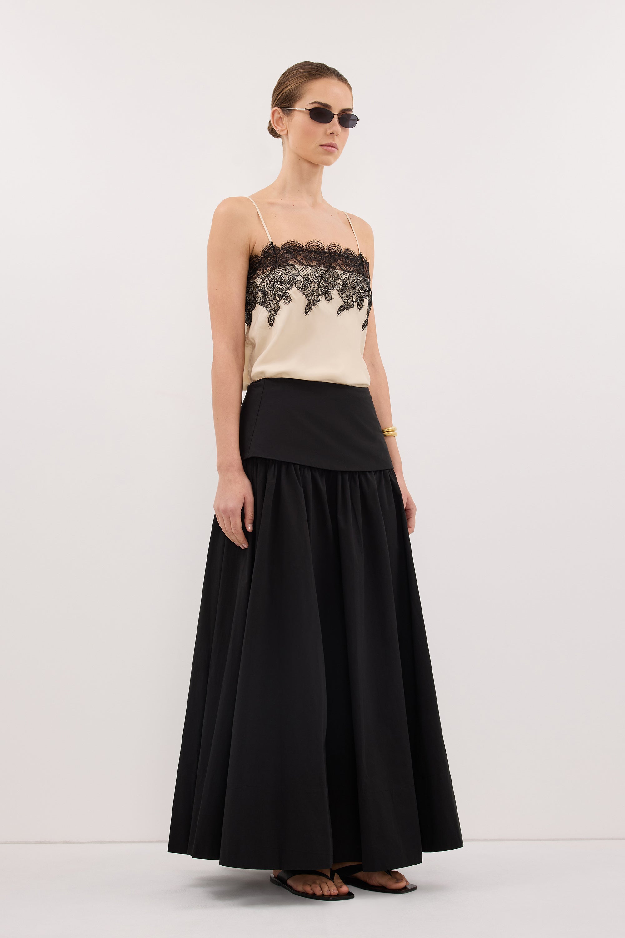 CLAIRE BLACK COTTON MIDI SKIRT