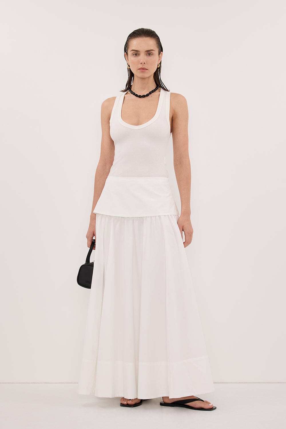CLAIRE WHITE COTTON MIDI SKIRT