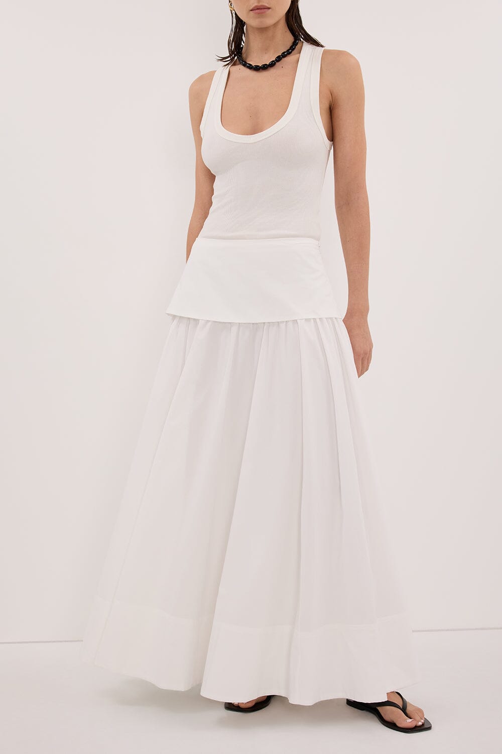CLAIRE WHITE COTTON MIDI SKIRT
