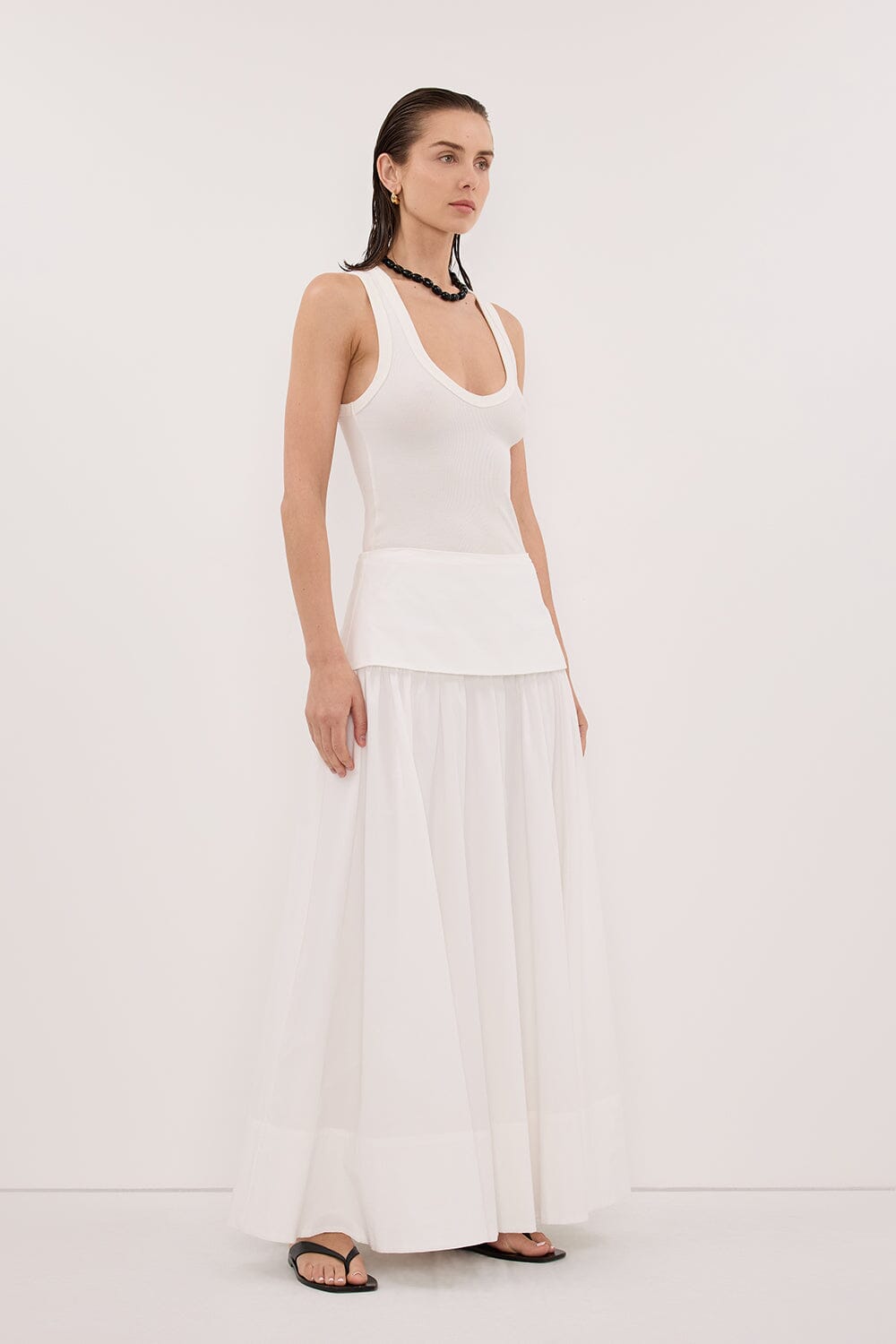 CLAIRE WHITE COTTON MIDI SKIRT