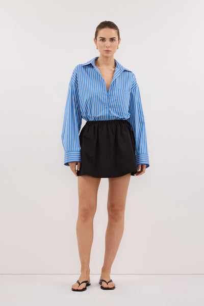 Stas wearing ROMI BLACK COTTON MINI SKIRT