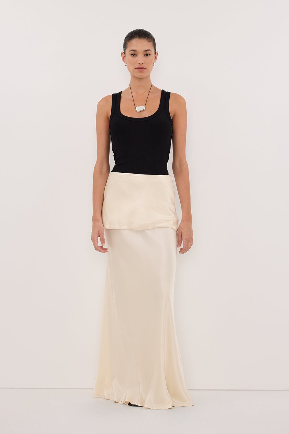 JELENA CREAM SATIN OVERLAY MAXI SKIRT