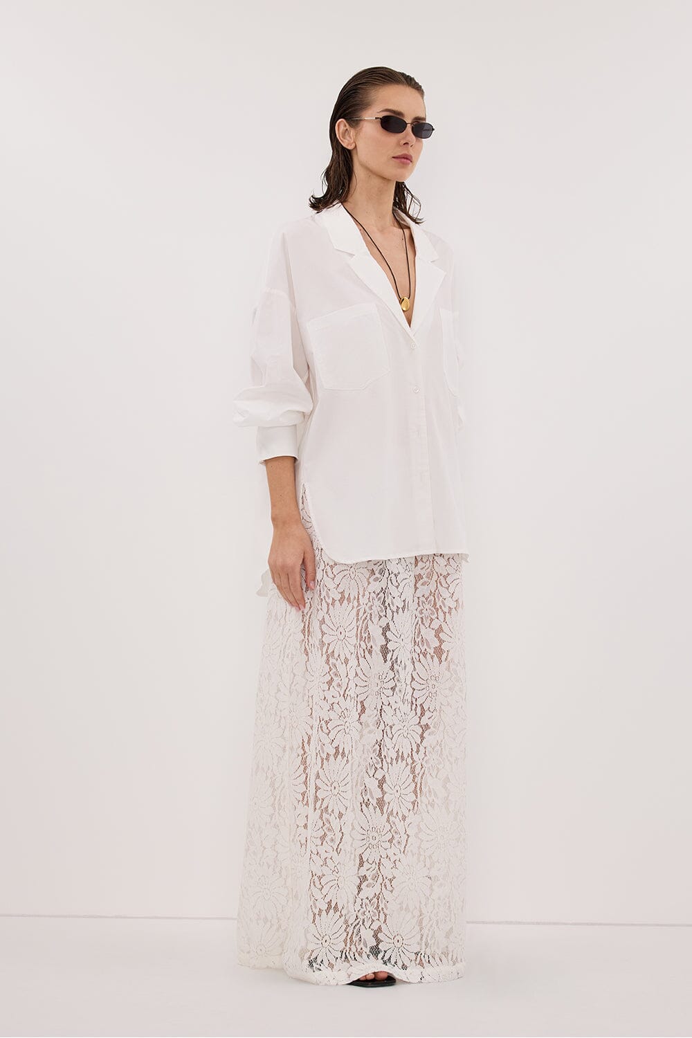 WILMA WHITE LACE MIDI SKIRT
